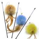 AZOFFYIU Cat Toys - Rainbow Wand, Feather Flips Plush Ball, Interactive Feather Teaser for Kitten Exercise - 3 Pack