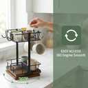 Rotating Tea Bag Holder with 360° Wooden Base, 2-Tier Tea Bag Organizer for Countertop, Teabag Caddy Stand with 4 Cup Hooks, Kitchen Coffee Bar Storage Rack