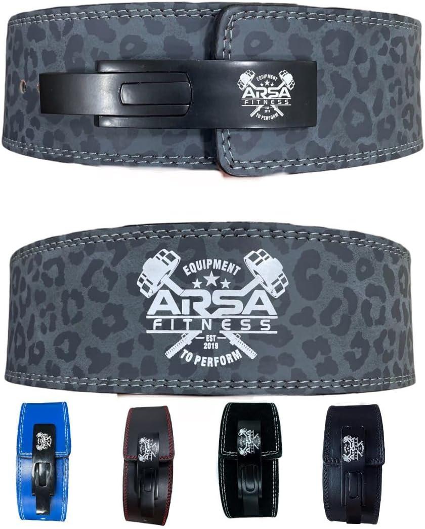 Arsa Fitness Weightlifting Adjustable Lever Belt for Men & Women Real Cow Hide Leather for Powerlifting Back Support Workout Deadlifts Squats 10MM Thickness 4" Width (LARGE, NAIBAKU PANTHER)