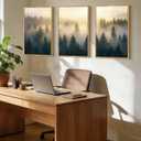 PHOPAGO Green Fog Pine Tree Framed Wall Art 16x24in Nature Misty Nordic Forests Artwork Morden Paints Bedroom Laundry Living Room Wall Decor - Natural Framed