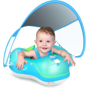 LAYCOL Baby Swimming Float Inflatable Baby Pool Float Ring with Sun Protection Canopy,add Tail no flip Over for Age of 3-36 Months (Small, Blue)