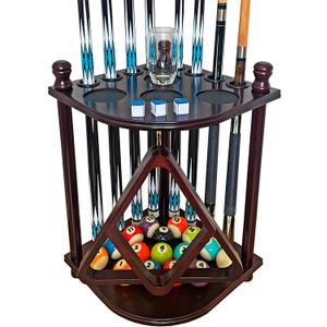 Pool Cue Rack Hold up to 8 Sticks & Billiard Accessories. Floor Stand Pool Cue Stick Holder Made of 100% Solid Hardwood.(Traditional Mahogany)