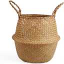 Woven Seagrass Belly Basket for Storage, Plant Pot, Laundry, Picnic and Grocery Basket with Handle (Large, Original)
