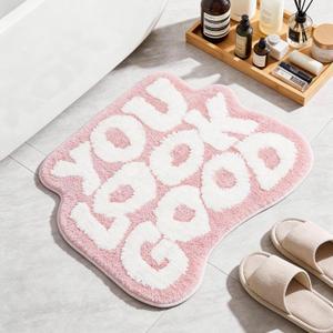 You Look Good Bathroom Rugs, Funny Bath Mat with Cute Words, Cool Welcome Door Mat, Non Slip Microfiber Washable Absorbent Shower Mat, Indoor Rugs for Bathroom Bedroom Kitchen Living Room Decor (1'9" x 2'1" (Oblong), Pink)
