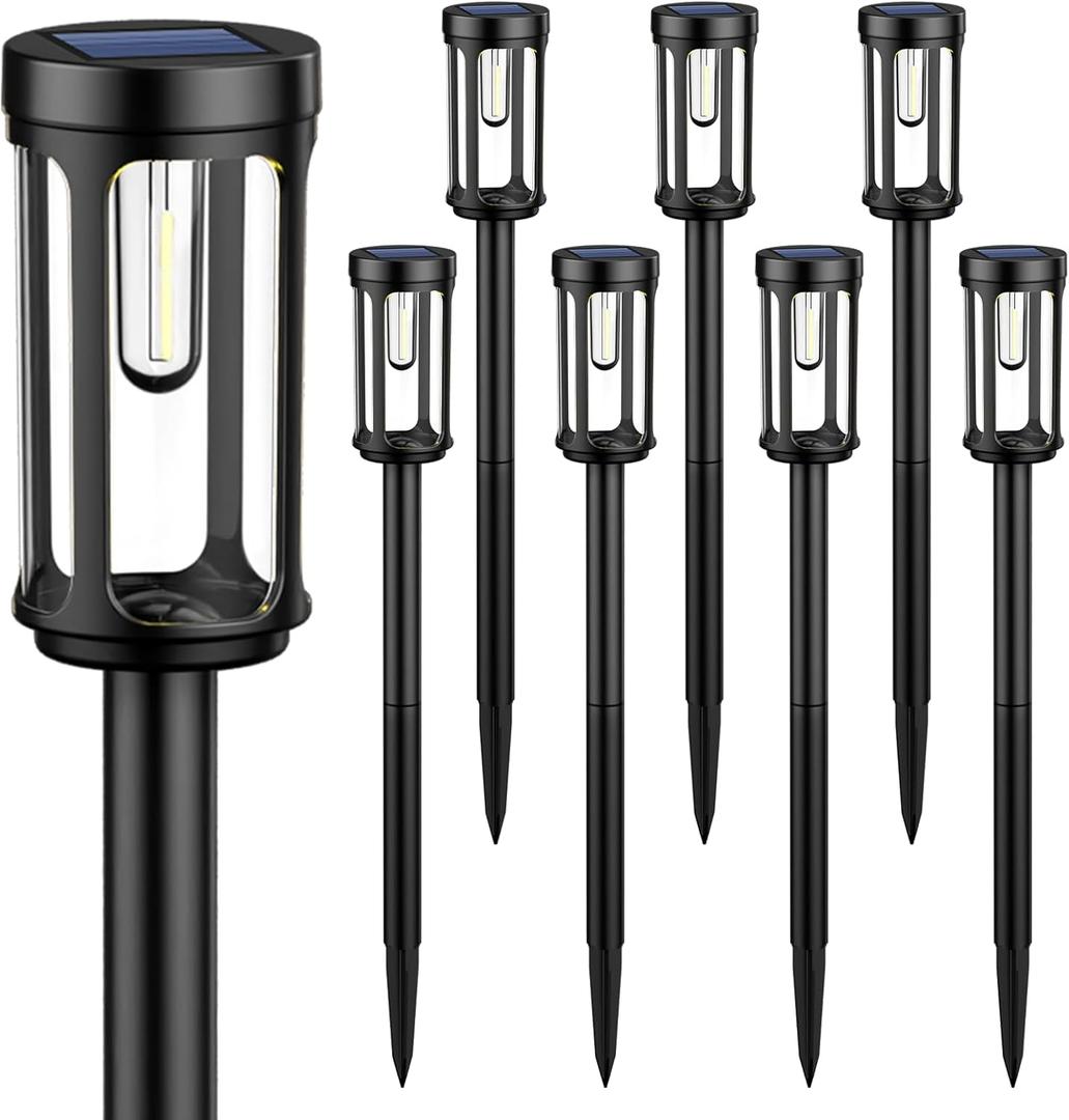 Solar Pathway Lights, Upgrade Dual-Head Solar Lights Outdoor Waterproof, 8 LEDs Auto On/Off Solar Powered Lighting for Garden Yard Landscape Walkway Driveway Lawn Patio, Warm White, 8 Pack