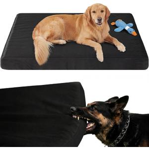 RRPETHOME 3" Chew Proof Indestructible Dog Bed for Large Aggressive Chewers,Durable Tough Fabir Chew Resistant Crate Dog beds for Large Dog & Puppy,Orthopedic Egg Foam Kennel Mat Pad Black 36x27x3