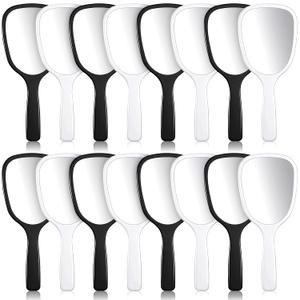 Hicarer 10 Pcs Hand Handheld Mirror with Handle Plastic Travel Makeup Handheld Cosmetic Mirror for Travel, 3.15 Inch Wide, 7.09 Inch Long (Black,White)