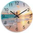 Constantplanet Blue Wall Clock Silent Glass Beach Wall Clock for Living Room Large Wall Clocks Battery Operated 20 Inch