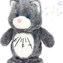 Hopearl Talking Singing Cat Repeats What You Say Kitty Walking Kitten Electric Interactive Animated Toy Speaking Plush Buddy Gifts for Toddlers, Gray, 9''