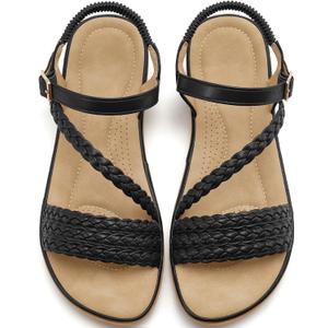 Aomigoct Dressy Womens Sandals Summer: Comfortable Strappy Flats Sandals Women - Casual Walking Woman Shoes, 8.5 Black