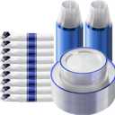 Goodluck 175 Piece Dark Blue Plastic Dinnerware Set for Party, Clear Disposable Plates for 25 Guests, Includes: 25 Dinner Plates, 25 Dessert Plates, 25 Pre-Rolled Napkins with Cutlery Set, 25 Cups