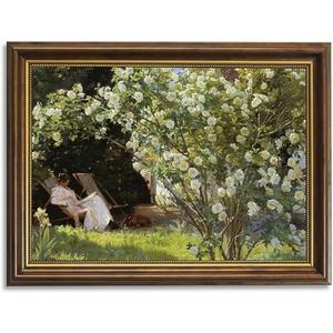 Eliko Framed Vintage Canvas Wall Art Vintage Rose Garden Art Print, Vintage Wall Art Decor for Living Room Nature Landscape for Bathroom Bedroom Living Room - 12"x16" Vintage Brown Framed