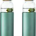 21oz Borosilicate Glass Water Bottle with Non-Slip Sleeve & Leak-Proof Lid-Reusable Drink Bottle for Office,Travel,Gym,Hiking-Ideal Gift for Home,Car & Fitness Enthusiasts (2pcs Green)