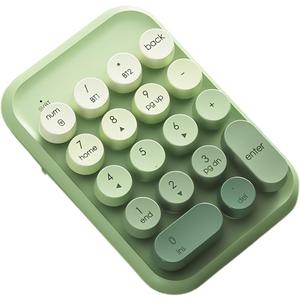 Typewriter Style Number Keypad Wireless 2.4G/Bluetooth/USB-C Wired Rechargeable Numeric Pad Linear Membrane Switch 18-Key NKRO Retro Round Keycaps Portable for Multi-Device, Matcha Green