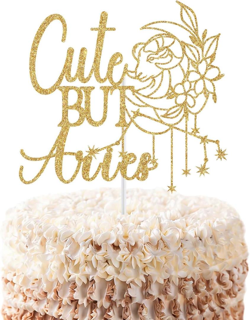 Cute But Aries Cake Topper, Aries Season Zodiac Birthday Party Decorations, March April Horoscope Astrology Birthday Decor, 12 Zodiac Constellation Bday Decorations Gold Glitter