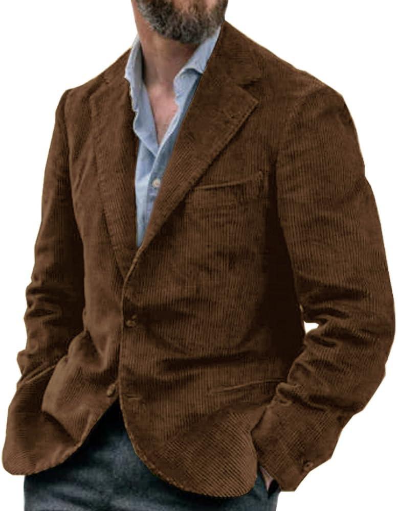 Corduroy Blazer Men Casual Corduroy Jacket Mens Vintage Slim Fit Sport Coat for Men Weeding Suit Jacket Dark Brown L
