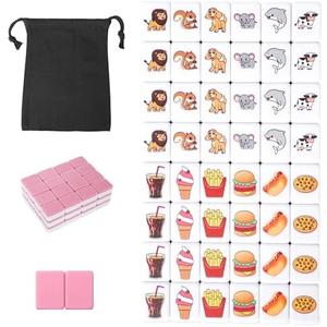 GRACIAS 2 Players Mahjong Block Set, Mahjong Tile Game with 50 Premium Pink Tiles(30mm) Animal and Food Pattern, Portable Mahjongg Set with A Carry Bag