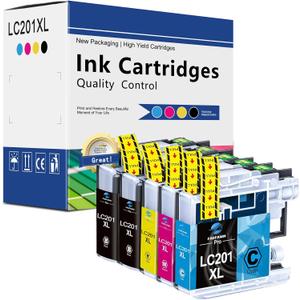 LC201 (LC-201) Color (BK/C/M/Y) Ink Cartridge 5-Pack (Includes 2 LC201BK, 1 LC201C, 1 LC201M,1 LC201Y) - LC203 Ink Cartridge Replacement for Brother MFC-J460DW MFC-J480DW MFC-J485DW MFC-J880DW Printer