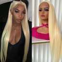 Aubree 613 Blonde Lace Front Wig Long Straight Hair Heat Resistant Fiber Blonde Synthetic Wigs Glueless Pre-plucked Natural Frontal Lace Wigs for Black Women Daily & Cosplay Wear