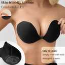 Invisible Adhesive Push-Up Bra Sticky Strapless Bra with Clear Halter Neck Strap for Backless Dresses/Tops, Size D