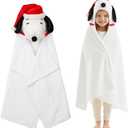 Peanuts Snoopy Santa Hat Hooded Throw - Kids Holiday Christmas Bedding Super Soft Throw Blanket - 30 in x 50 in, (Officially Licensed Product) by Franco (Light Blue)