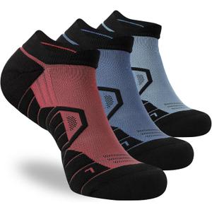 Hylaea Athletic Running Socks Cushion Padded Moisture Wicking Low Cut (Large, 3 Pairs Red Blue Green)