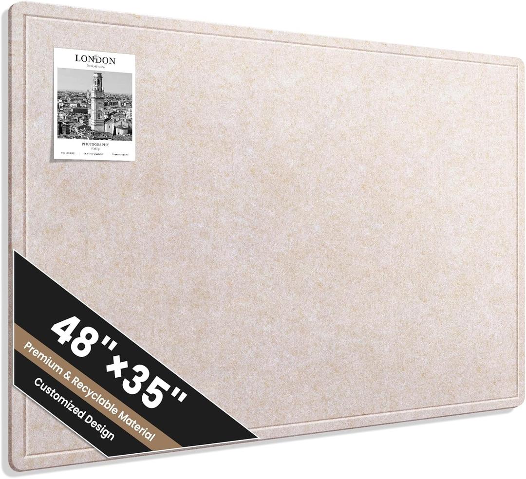 Large Bulletin Board, 48 X 35 Inches Felt Cork Board with 40 Pushpins, Foldable Felt Notice Pin Board Photo Display Board with Self-Adhesive Tape for Office Home School (Oatmeal, 48x35 inch)
