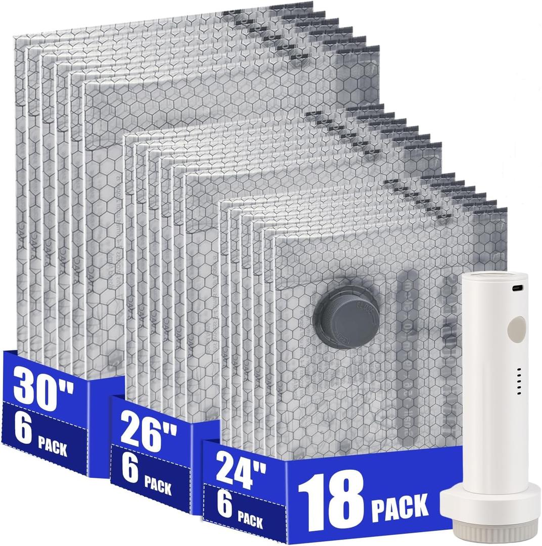 18 Pack Vacuum Storage Bags for Travel with Rechargeable Cordless Pump, Vacuum Seal Bags for clothing with Hand Pump, Portable Space Saver Bags for Clothes, Compression Packing for Luggage,Bedding, 18 combo set