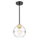 Emak Globe Pendant Light Fixtures, 8 Inch Black and Gold Pendant Lights Kitchen Island with Clear Glass Shade, Modern Farmhouse Hanging Lights for Kitchen Island, Dining Room, Bedroom, PL121-BKBGD-AG