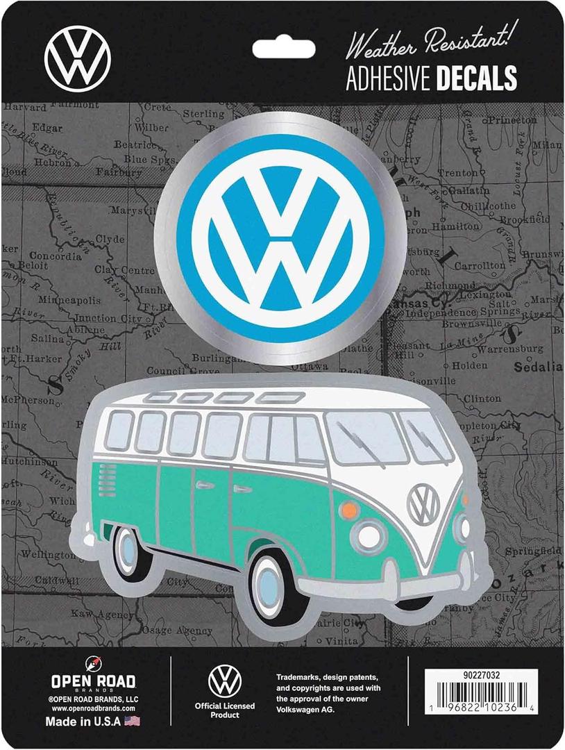 Volkswagen Logo Adhesive Vinyl Decals - Fun Set of Volkswagen Stickers for Car, Window, Water Bottle or Laptop, 1 Pack (2 Count) (Aqua)
