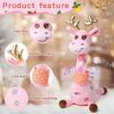 Dancing Talking Giraffe with Golden Antlers Toy, Interactive Plush Toy Repeating What You Say, Glowing Musical Electronic Giraffe with Golden Anlters, for Toddlers 1-3 Years Old (Pink)