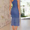 ZESICA Women's Summer One Shoulder Bodycon Midi Dress 2026 Sleeveless Mesh Ruched Cocktail Wedding Guest Dresses (Blue, M)