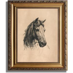 ASTRDECOR Classic Horse Wall Art Prints, Vintage Farmhouse Country Wall Decor, Rustic Artwork Canvas Prints, Antique Western Horse Head Picture Framed Oil Painting for Living Room Bedroom Bathroom Office Home Decoration - 12x16In