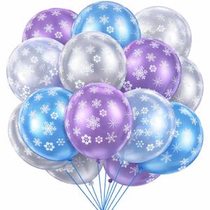 Skylety 40 Pieces Blue Purple Silver Clear Snowflake Balloons Bulk Winter Transparent Snowflake Latex Balloons for New Year, Birthday Parties, Winter Wonderland Baby Shower Decorations