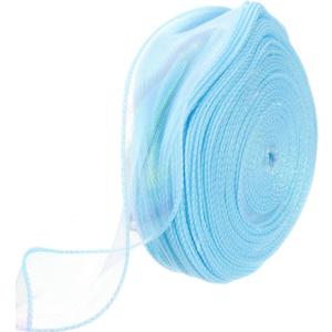 MECCANIXITY 1 1/2" Wide Sparkly Sheer Wired Organza Ribbon Pastel Chiffon Ribbons 40 Yard Sky Blue for Gift Wrapping Bouquet Wedding Cake Bows