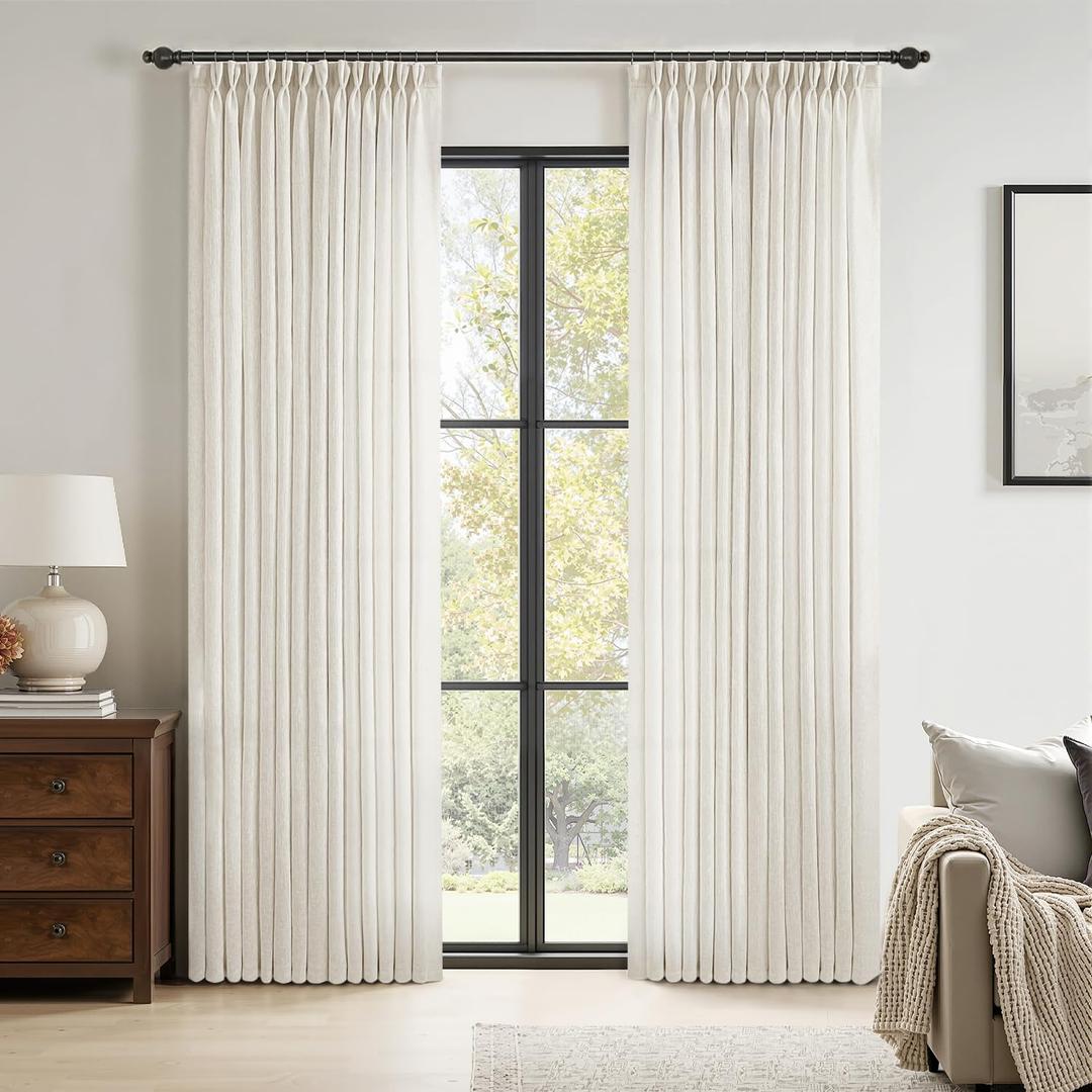 MIULEE Pinch Pleated Linen Sheer Curtains, Back Tab Hooks, 40W x 96L, Birch