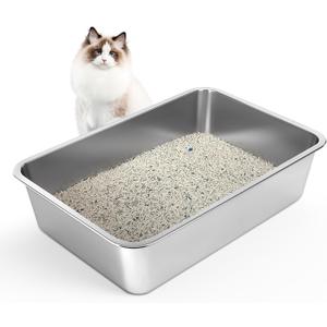 LIHONG Stainless Steel Cat Litter Box,Extra Large Metal Litter Box for Big Cats Kitty Rabbits,No Smell,Non Stick,Easy to Clean(24" Lx16 Wx6 H,XL)