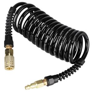 Keepro Polyurethane Recoil Air Hose, 1/4 Inch ID By 10 Feet Long Air Compressor Hose with 1/4" Repairable Solid Brass Industrial Quick Coupler and Plug, 145 PSI Maximum Pressure, Black