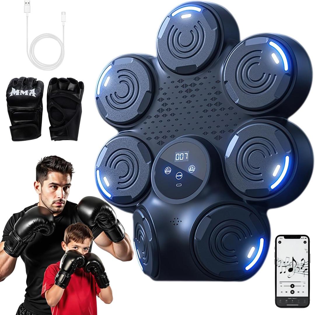 Music Boxing Machine,Smart Bluetooth Boxing Machine with Boxing Gloves Wall Mounted, Boxing Workout Punching Equipment for Adults Kids,Fun Fitness Equipment 9 Modes & 9 Speeds (ZON01)