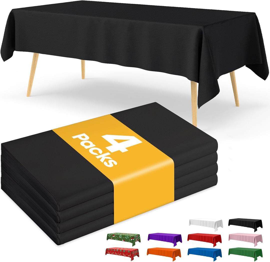 Black Plastic Table Cloth Rectangle Table 4 Pack, 54''105'' Black Tablecloth for 6ft Tables, Table Cloth for Disposable Use, Table Cover for Holiday Party, Gathering