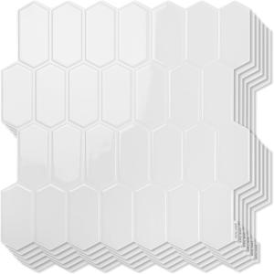 Art3d 10-Sheet Heavy-Duty Peel and Stick Backsplash, Self-Adhesive Vinyl Wall Tiles for Kitchen Countertop Bathroom, White