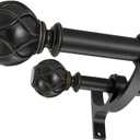 Matte Black Double Curtain Rods 28 to 48 Inch, Decorative Double Window Rod with Classic Finials, 1-Inch Front and 5/8 Inch Back Double Rod Drapery Rods