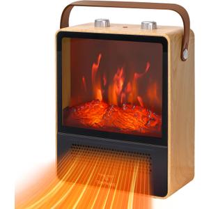 Electric Fireplace Heater, 1500W Portable Space Heater, Fireplace with Realistic 3D Flame Effect and Overheating Safety Protection, Quiet and Safe for Indoor Use Office Bedroom, Oak
