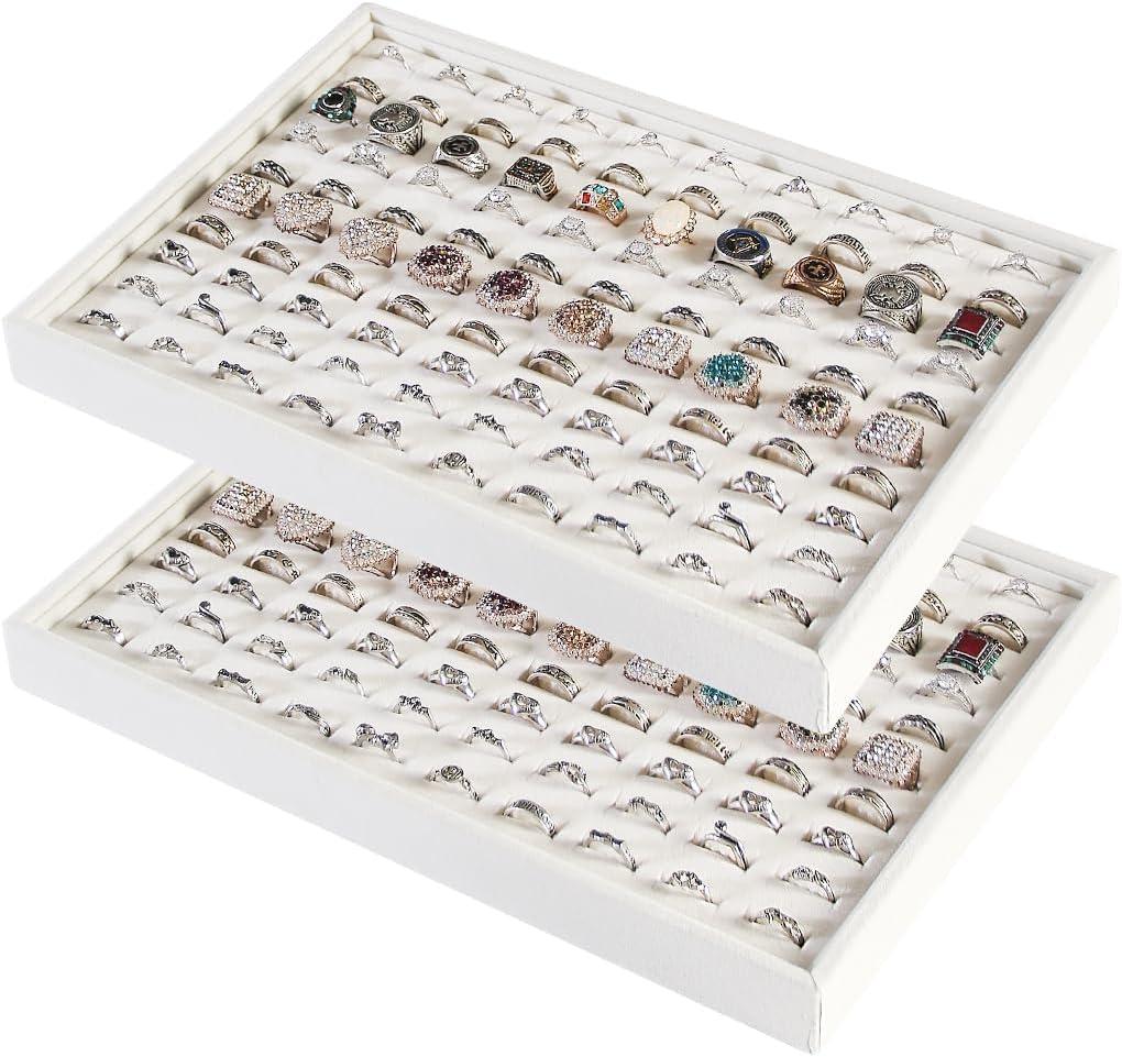 Coward 2Pcs/Set Stackable Ring Organizer Tray Beige Velvet Ring Earring Stud Jewelry Display Holder Tray for Store Selling or Home Show Storage