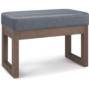 SIMPLIHOME Milltown Small Ottoman Bench - 27" Wide x 18" High Upholstered Vegan Leather Rectangle Footstool Ottoman in Stone Grey, Contemporary Bench for Entryway with Cushioned Seat, Assembled