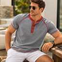 AlRithms Men's Short Sleeve Henley T-Shirt (US, Alpha, Large, Regular, Regular, Light Grey) (Gray, L)