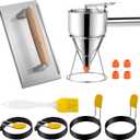 7 Pcs Griddle Breakfast Kit for Blackstone - Pancake Batter Dispenser for Griddle, Grill Press for Bacon, 4 Egg Rings/Pancake Molds, Basting Brush Compatible with Blackstone Griddles