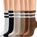BomKinta Womens Striped Crew Socks - Retro Above Ankle Cotton Sock - Casual Cozy Athletic Style Socks Gifts Size 5-10