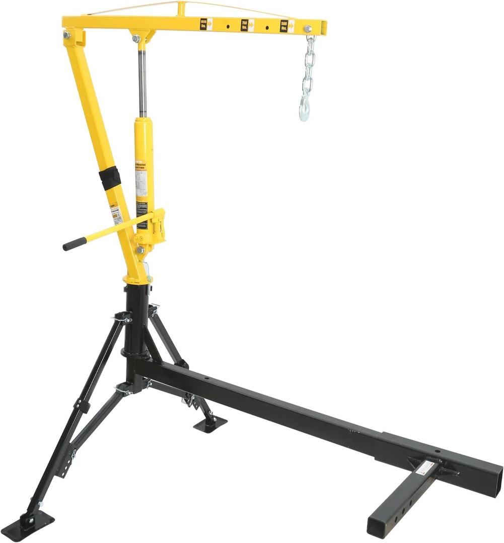 MaxxHaul 70238 Hydraulic Receiver Hitch Mounted Crane  1000 lb. Capacity  Portable Swivel Pickup Truck Hoist with 360 Rotation and Adjustable Support Legs  Fits 2" Class III & IV Hitches