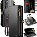 Defencase Compatible with Samsung Galaxy S22 Plus Case Wallet with RFID Blocking Card Holder for Women Men, PU Leather Magnetic Snap Flip Zipper Strap Phone Case Fit for Galaxy S22 Plus 5G 6.6", Black